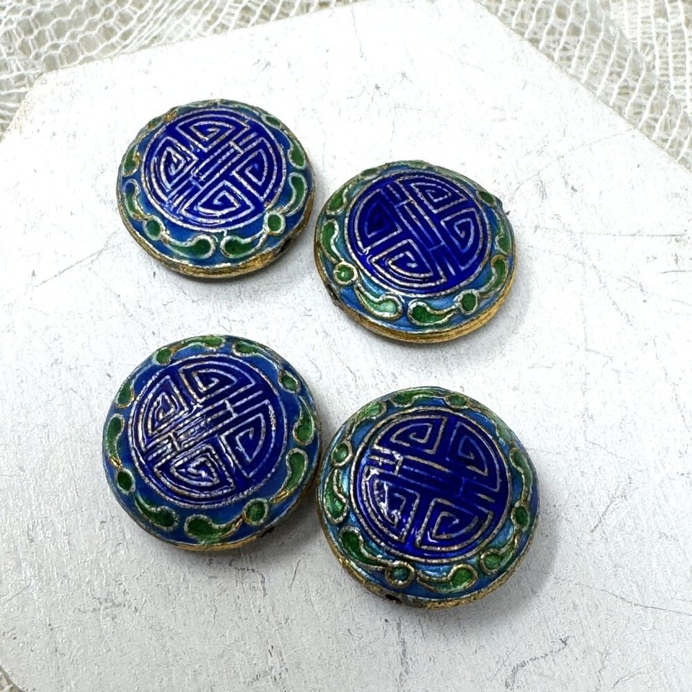 Vintage Chinese Cloisonne Shou Longevity Carved Decorative Beads Craft Supplies